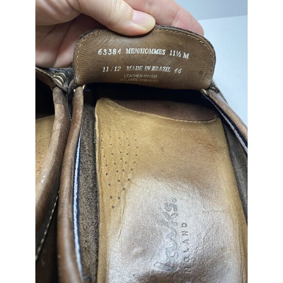 CLARKS Leather Brown Sz 11.5 M Men Driving Moccasin Loafers Slip-on Casual - Picture 6 of 12